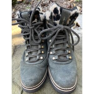 COLE HAAN ZERØGRAND Hiker Boot Suede Waterproof Hiking Womens‎ 8 B  Leopard Trim